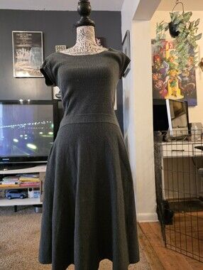 Moschino Dark Gray Ribbed Fit-and-Flare Midi Dress